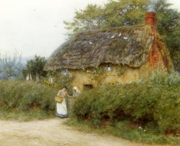 海倫 瑪麗 伊麗莎白 阿林厄姆 A Cottage With Sunflowers At Peaslake